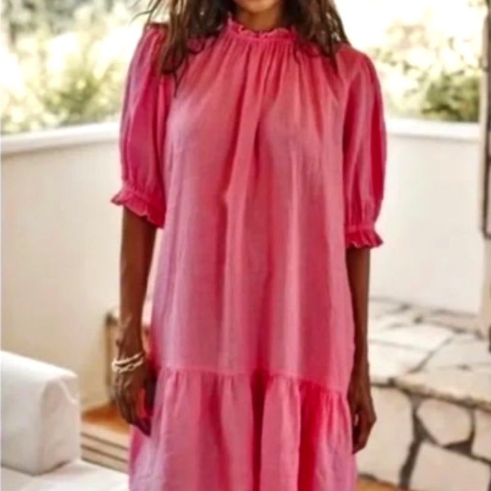 NEW  linen summer babydoll dress, bright pink, S, by Velvet (Anthropologie…)